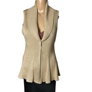 Peter NYGARD sweater vest,women L ( petite)metallic ,cream,flare,frill,EC